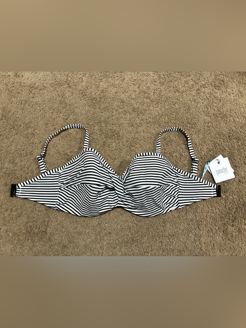 Panache Swim Anya Stripe Bandeau Top Black/White SW0893 Size 30G w/ Straps NWT